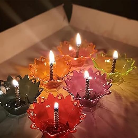 Colourful 3D Reflection Diya For Diwali (12 Pcs)