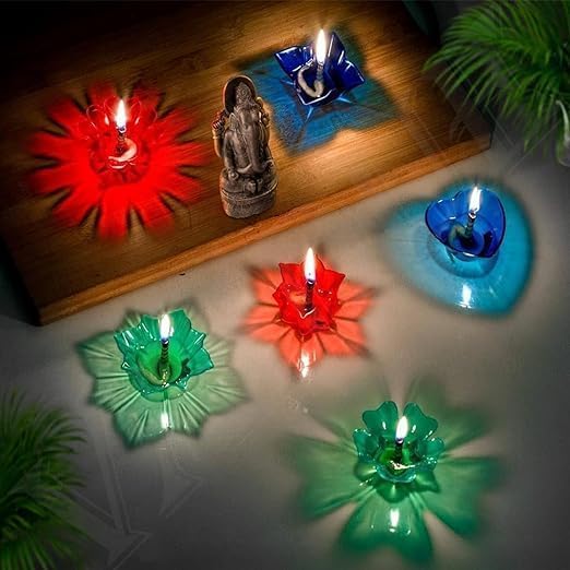 Colourful 3D Reflection Diya For Diwali (12 Pcs)