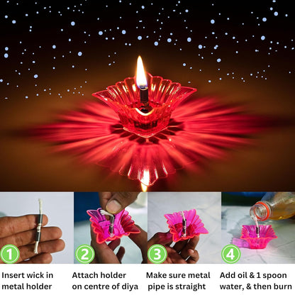 Colourful 3D Reflection Diya For Diwali (12 Pcs)