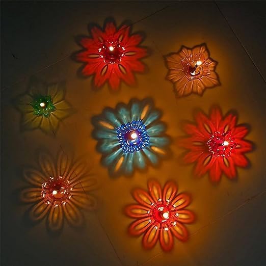 Colourful 3D Reflection Diya For Diwali (12 Pcs)